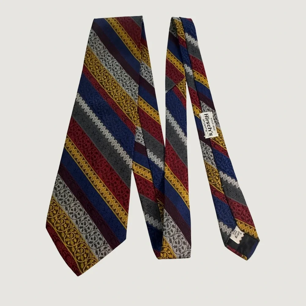 Regalon Vintage Striped Floral Jacquard Necktie Hirschs Atlanta Burgundy Gold